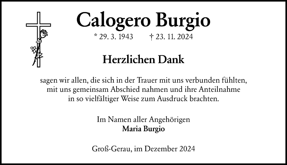  Traueranzeige für Calogero Burgio vom 14.12.2024 aus Groß-Gerauer Echo