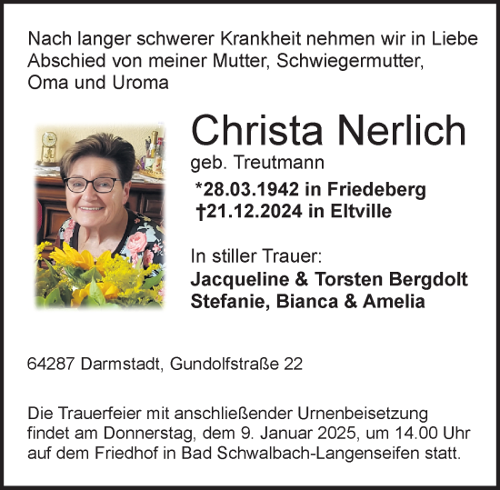 Traueranzeige von Christa Nerlich von Idsteiner Land/Untertaunus