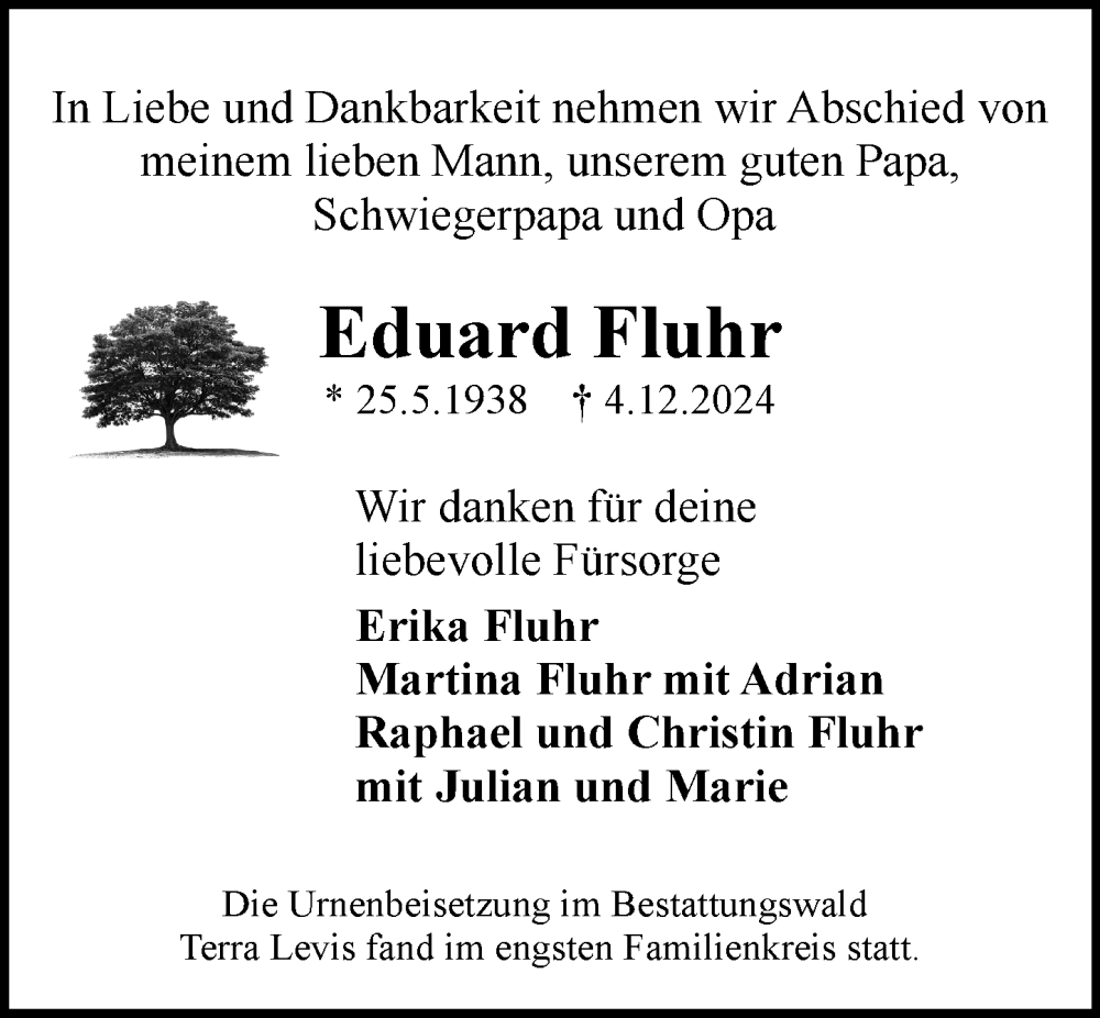  Traueranzeige für Eduard Fluhr vom 21.12.2024 aus Wiesbadener Kurier