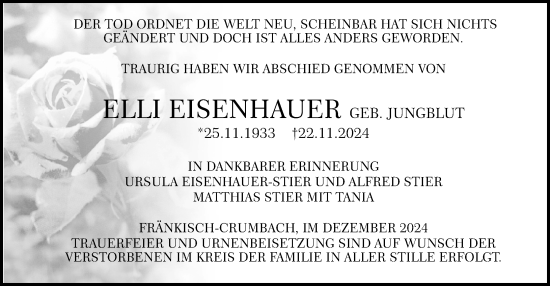 Traueranzeige von Ellie Eisenhauer von Odenwälder Echo