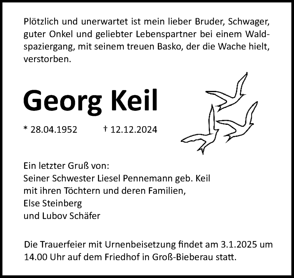  Traueranzeige für Georg Keil vom 31.12.2024 aus Darmstädter Echo