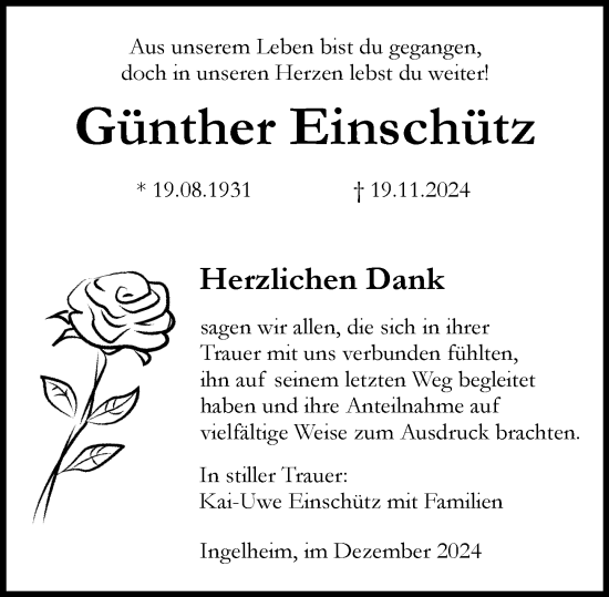 Traueranzeige von Günther Einschütz von Allgemeine Zeitung Rheinhessen-Nahe