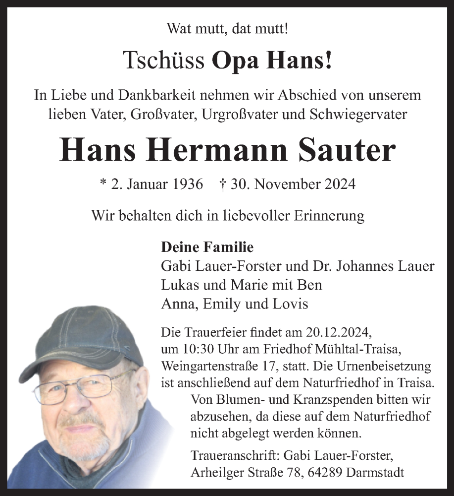  Traueranzeige für Hans Hermann Sauter vom 07.12.2024 aus Darmstädter Echo