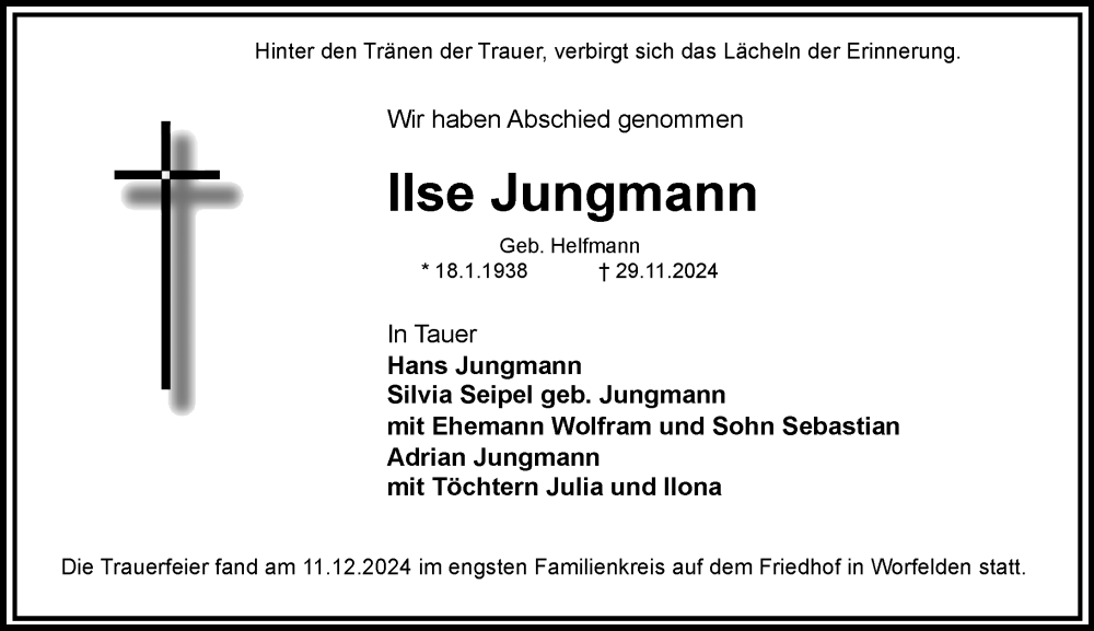  Traueranzeige für Ilse Jungmann vom 14.12.2024 aus Groß-Gerauer Echo