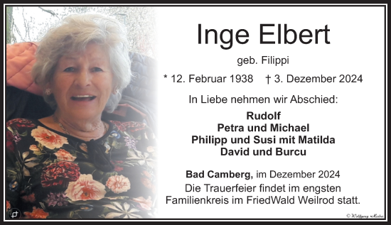 Traueranzeige von Inge Elbert von Camberger Anzeiger