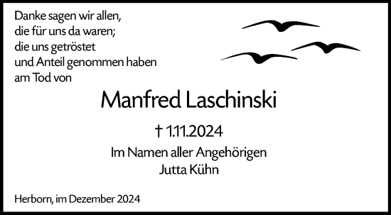 Traueranzeige von Manfred Laschinski von Dill Block