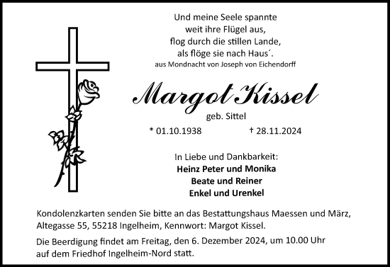Traueranzeige von Margot Kissel von Allgemeine Zeitung Rheinhessen-Nahe