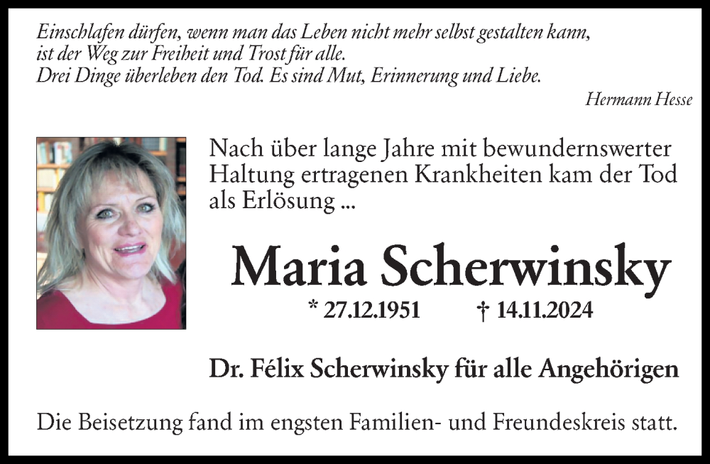  Traueranzeige für Maria Scherwinsky vom 14.12.2024 aus Wiesbadener Kurier