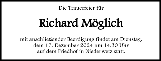 Traueranzeige von Richard Möglich von Wetzlarer Neue Zeitung