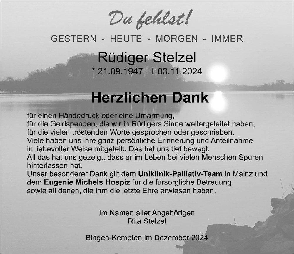  Traueranzeige für Rüdiger Stelzel vom 14.12.2024 aus Allgemeine Zeitung Rheinhessen-Nahe