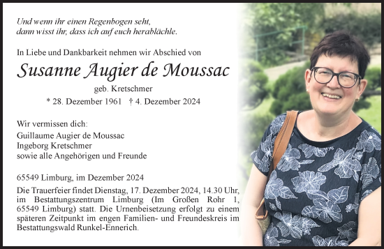 Traueranzeige von Susanne Augier de Moussac von Nassauische Neue Presse