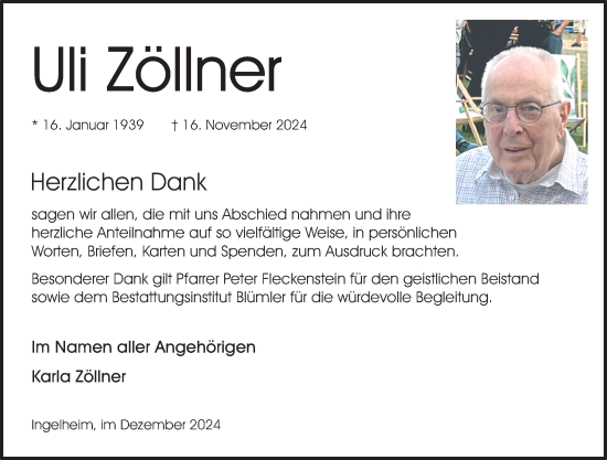 Traueranzeige von Ulli Zöllner von Allgemeine Zeitung Rheinhessen-Nahe