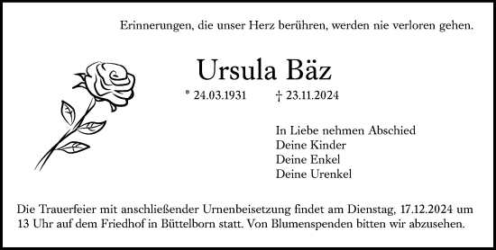 Traueranzeige von Ursula Bäz von Groß-Gerauer Echo