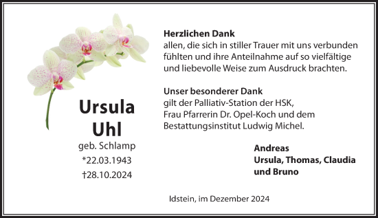 Traueranzeige von Ursula Uhl von Idsteiner Land/Untertaunus
