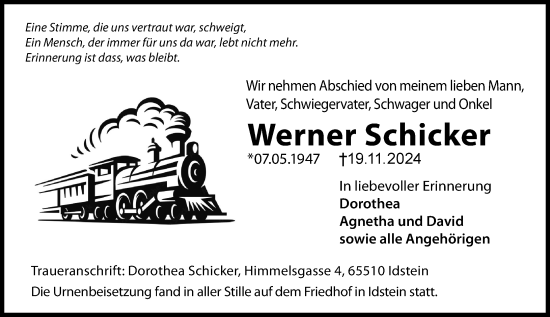 Traueranzeige von Werner Schicker von Idsteiner Land/Untertaunus