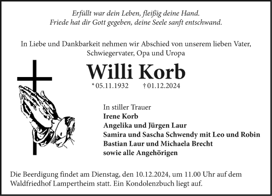 Traueranzeige von Willi Korb von Starkenburger Echo
