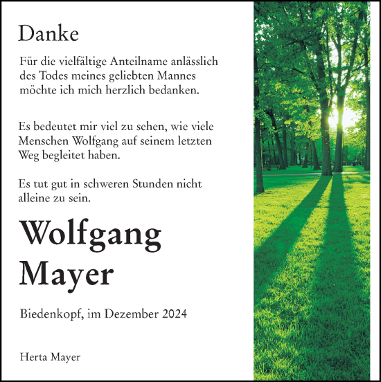 Traueranzeige von Wolfgang Mayer von Hinterländer Anzeiger