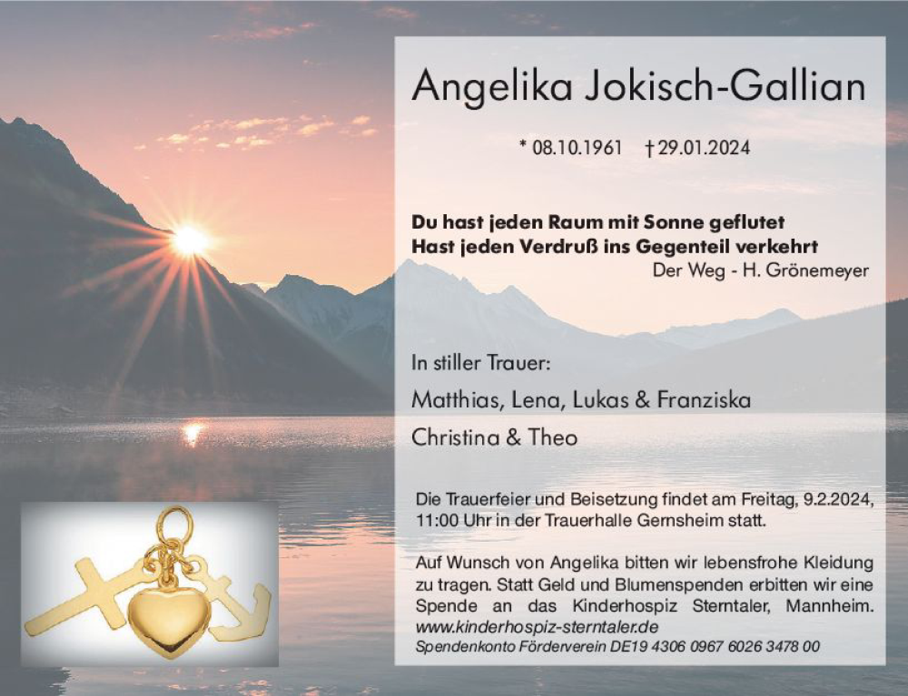  Traueranzeige für Angelika Jokisch-Gallian vom 03.02.2024 aus Groß-Gerauer Echo