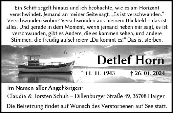 Traueranzeige von Detlef Horn von Dill Block