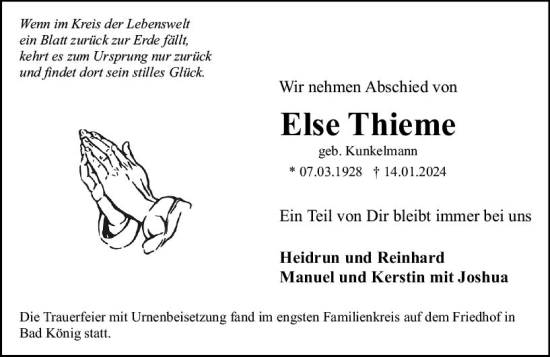 Traueranzeige von Else Thieme von Odenwälder Echo