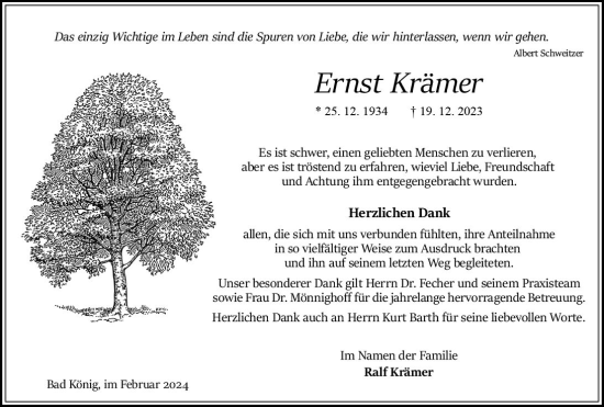 Traueranzeige von Ernst Krämer von Bergsträßer Anzeiger