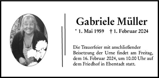 Traueranzeige von Gabriele Müller von Darmstädter Echo