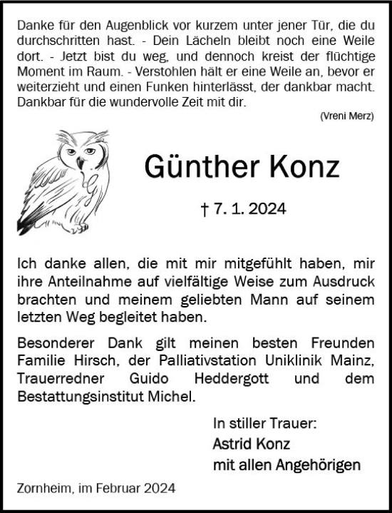 Traueranzeige von Günther Konz von Allgemeine Zeitung Mainz