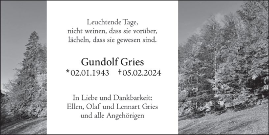 Traueranzeige von Gundolf Gries von Darmstädter Echo