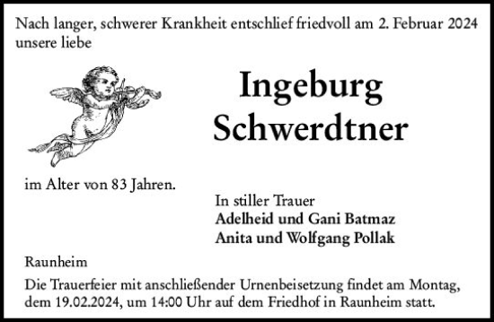 Traueranzeige von Ingeburg Schwerdtner von Rüsselsheimer Echo