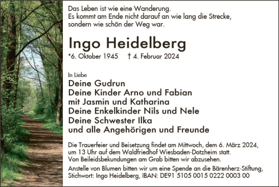 Traueranzeige von Ingo Heidelberg von Wiesbadener Kurier