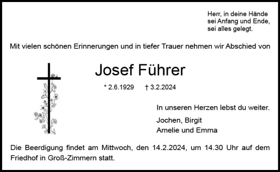 Traueranzeige von Josef Führer von Darmstädter Echo
