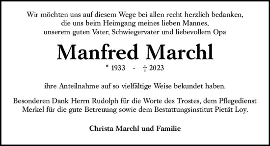 Traueranzeige von Manfred Marchl von Wiesbadener Kurier