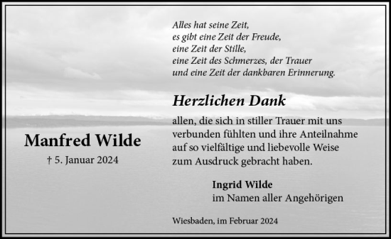 Traueranzeige von Manfred Wilde von Wiesbadener Kurier