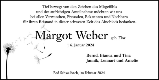 Traueranzeige von Margot Weber von Idsteiner Land/Untertaunus