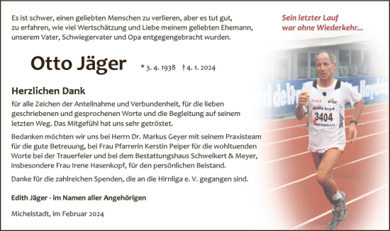 Traueranzeige von Otto Jäger von Odenwälder Echo