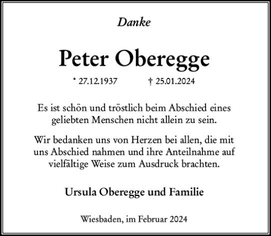 Traueranzeige von Peter Oberegge von Wiesbadener Kurier