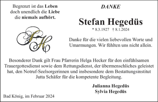 Traueranzeige von Stefan Hegedüs von Odenwälder Echo