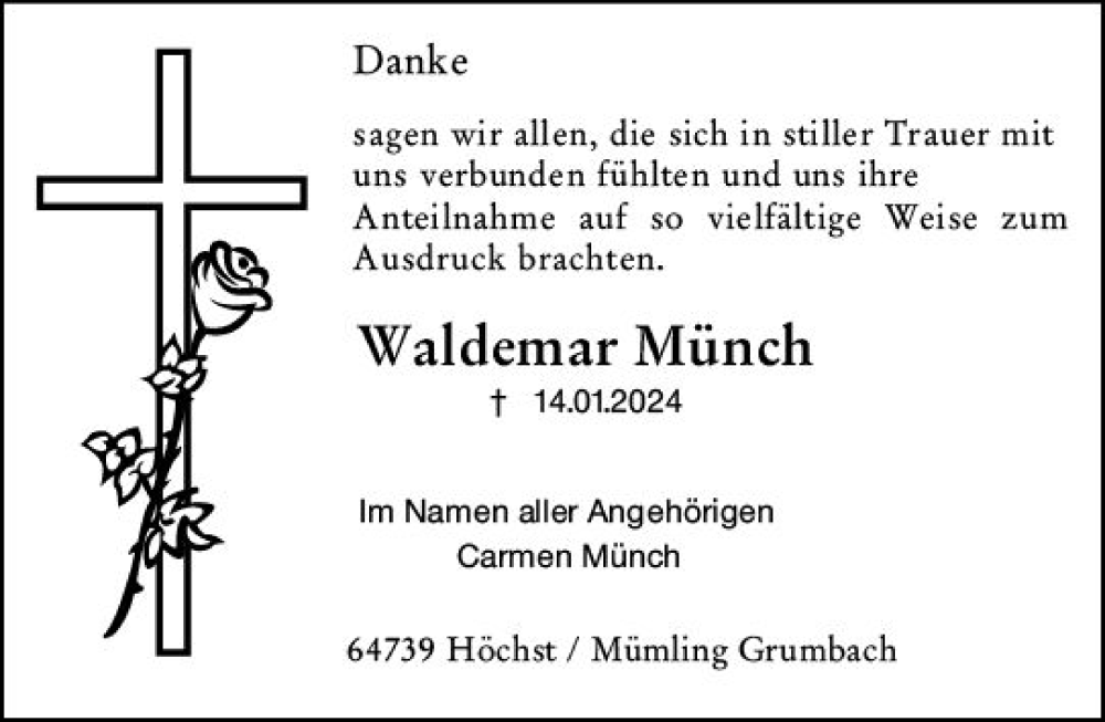  Traueranzeige für Waldemar Münch vom 24.02.2024 aus Odenwälder Echo