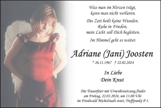 Traueranzeige von Adriane Joosten von Odenwälder Echo