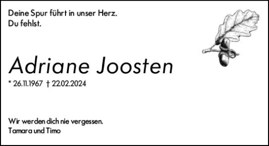 Traueranzeige von Adriane Joosten von Odenwälder Echo