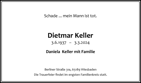 Traueranzeige von Dietmar Keller von Wiesbadener Kurier