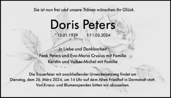 Traueranzeige von Doris Peters von Darmstädter Echo