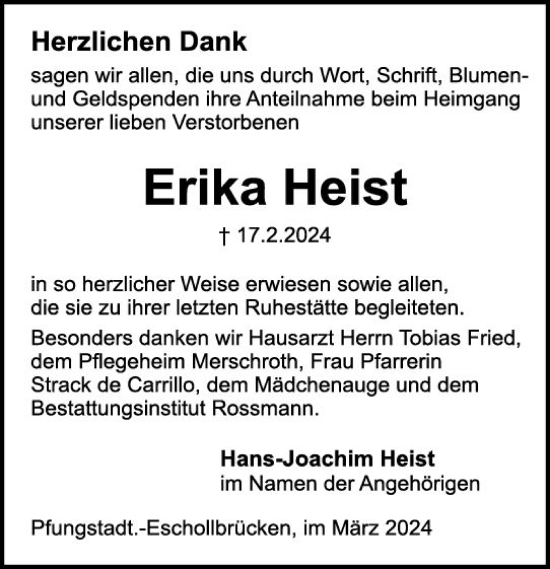 Traueranzeige von Eika Heist von Darmstädter Echo
