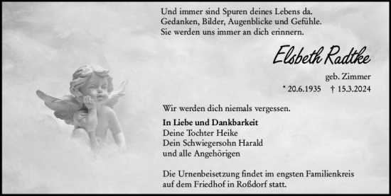 Traueranzeige von Elsbeth Radtke von Darmstädter Echo