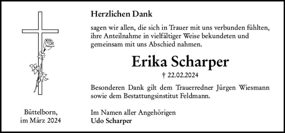  Traueranzeige für Erika Scharper vom 30.03.2024 aus Groß-Gerauer Echo