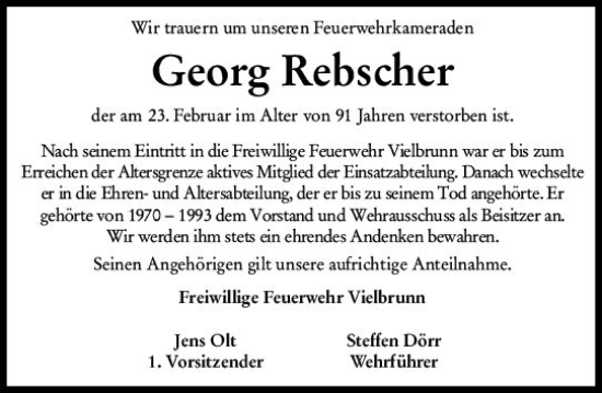 Traueranzeige von Georg Rebscher von Odenwälder Echo