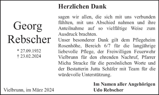 Traueranzeige von Georg Rebscher von Odenwälder Echo