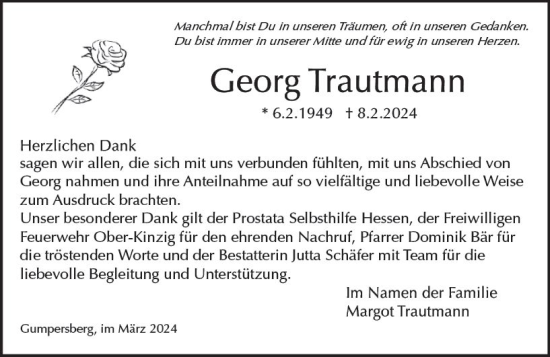 Traueranzeige von Georg Trautmann von Odenwälder Echo