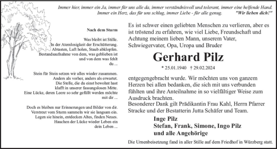 Traueranzeige von Gerhard Pilz von Odenwälder Echo