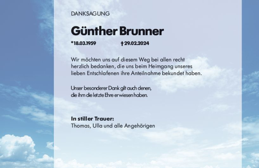  Traueranzeige für Günther Brunner vom 23.03.2024 aus Rüsselsheimer Echo